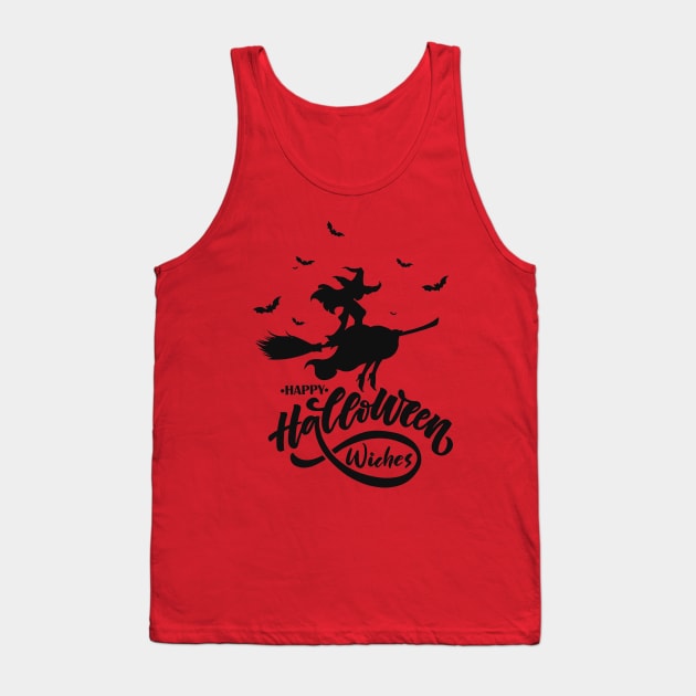 Happy Halloween Beauty Witch Flying Broom Tank Top by BadrBrand